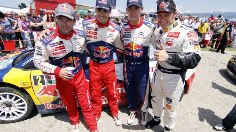 Četri Bulgārijas rallija ātrākie piloti - Sebastians Lēbs, Dani Sordo, Sebastians Ožjē un Peters Solbergs.
Foto: AFP/Scanpix