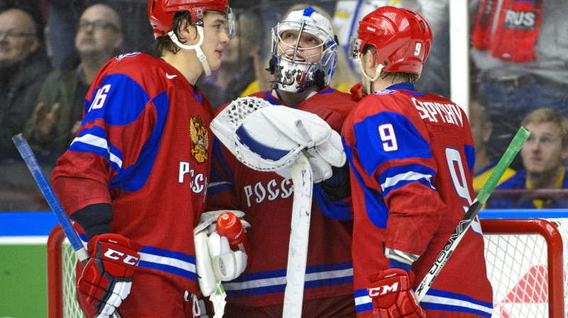 Ņikita Zadorovs, Andrejs Vasiļevskis un Antons Sļepiševs
Foto: Ludvigs Tunmans/TT News Agency