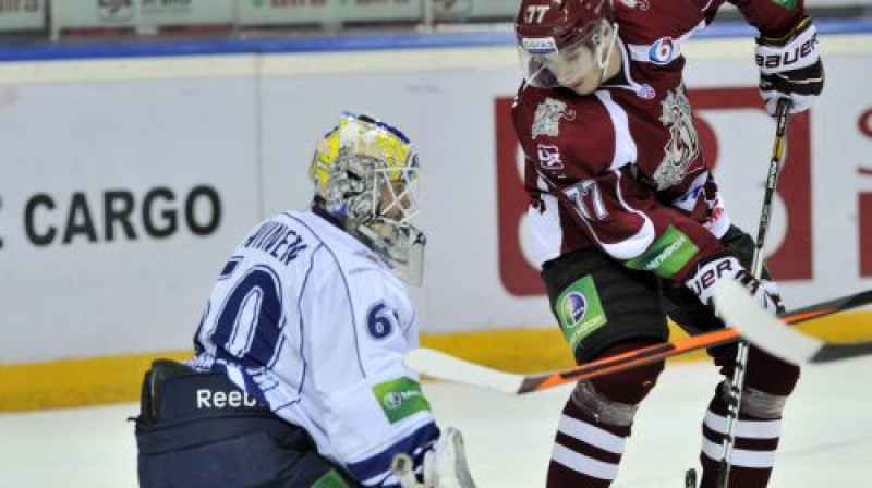 "Amur" vārtsargs Mika Jērvinens un Marcels Haščāks
Foto:Romāns Kokšarovs/F64