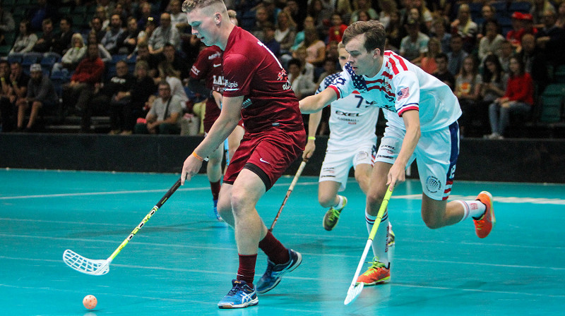 "Unihoc Riga Cup" atklāšanas spēlē sacentās Latvijas un ASV florbolisti
Foto: Renārs Buivids