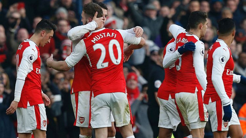 ''Arsenal'' atzīmē Škodrana Mustafi vārtus
Foto: AFP/Scanpix