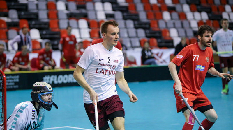 Andris Blumbahs nav starp mūsu rezultatīvākajiem, taču viņam ir labākais lietderības koeficients mūsu izlasē
Foto: IFF Floorball