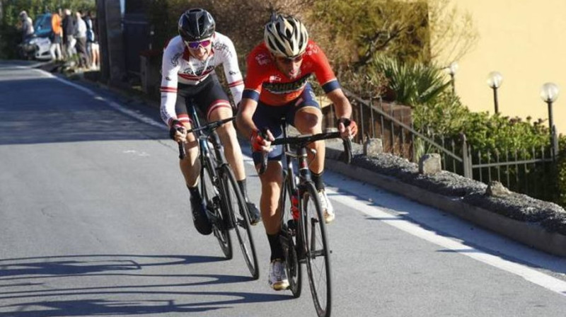 Krists Neilands (no kreisās) un Vinčenco Nibali "Milano-Sanremo" Foto: gazzetta.it