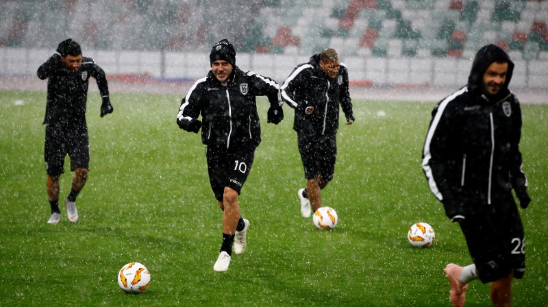 PAOK treniņš rekonstruētajā "Dinamo" stadionā Minskā. Foto: Reuters/Scanpix