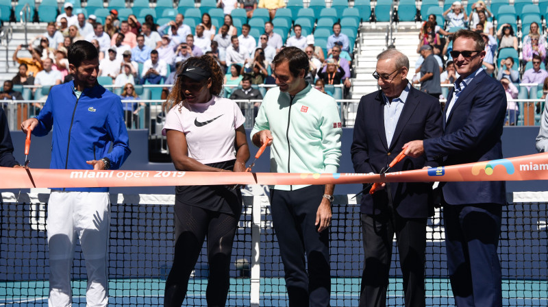 Novaks Džokovičs, Serēna Viljamsa un Rodžers Federers turnīra atklāšanas pasākumā. Foto: Zumapress/Scanpix