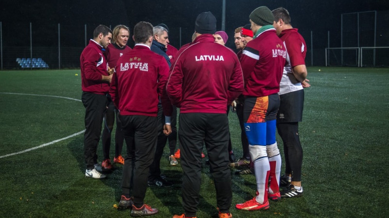 Latvijas regbija izlase treniņā pirms spēles pret Ungāriju. Foto: Zigismunds Zālmanis (LRF)