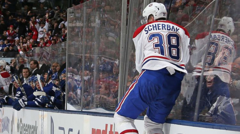 Ņikita Ščerbaks "Canadiens" sastāvā NHL spēlē. Foto: AFP/Scanpix