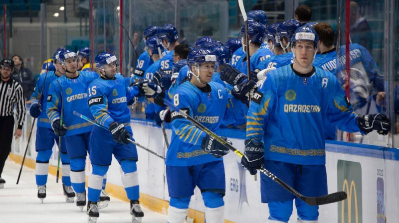 Kazahstānas izlases hokejisti. Foto: IIHF