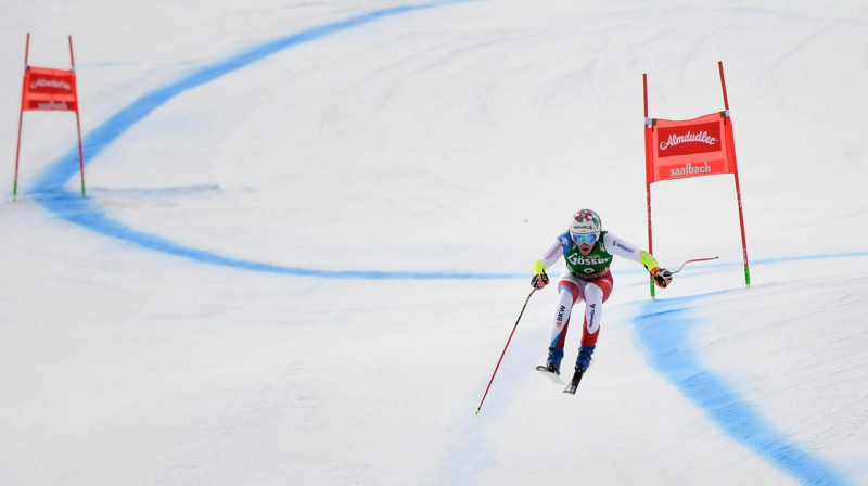 Marko Odermats tuvu finišam un uzvarai Zālbahas supergigantā. Foto:Getty images.