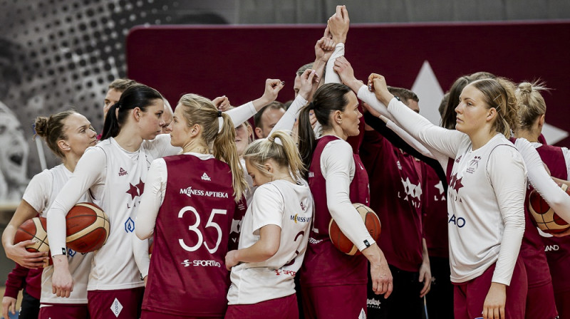 Latvijas sieviešu basketbola valstsvienība 2025. gada 4. februārī. Foto: LBS