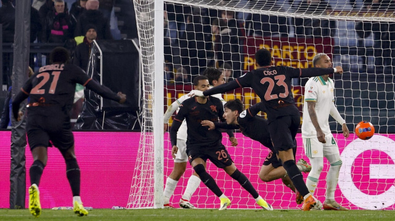 Turīniešu uzvaras vārtu guvuma mirklis Romā. Foto: Fabio Frustaci/EPA/Scanpix