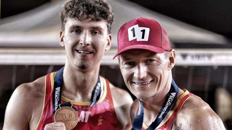 Kristians Fokerots un Mārtiņš Pļaviņš. Foto: @plavins_martins / Beach Volleyball World