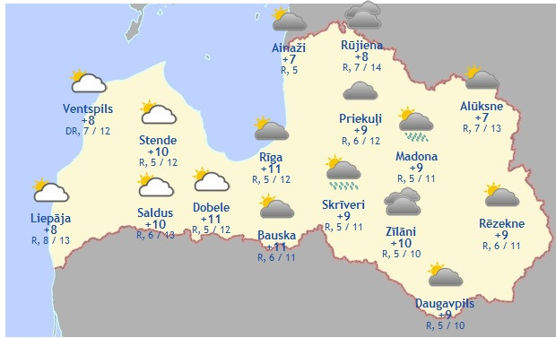 Laika prognoze šodienai - 18. aprīlim