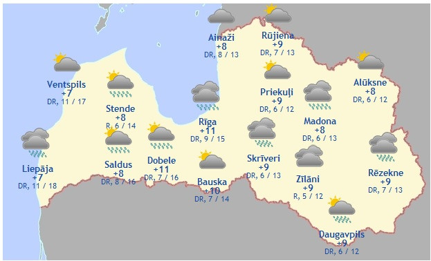 Laika prognoze šodienai - 19. aprīlim