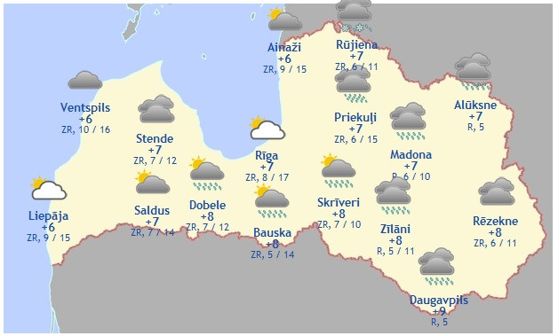Laika prognoze šodienai -20. aprīlim