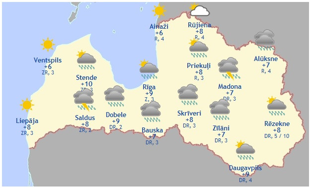 Laika prognoze šodienai - 23. aprīlim