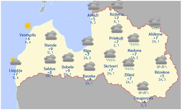 Laika prognoze šodienai - 25. aprīlim
