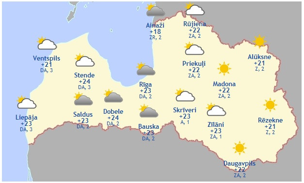 Laika prognoze šodienai - 23. maijam