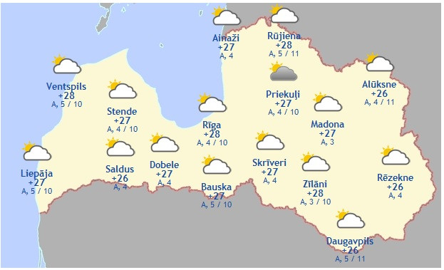 Laika prognoze šodienai - 31. maijam