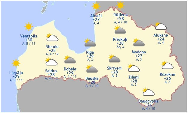 Laika prognoze šodienai - 1. jūnijam