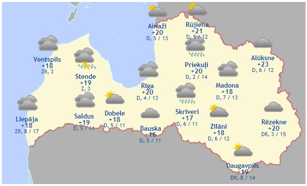 Laika prognoze šodienai - 15. jūlijam