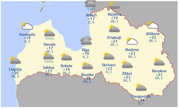 Laika prognoze šodienai - 17. jūlijam