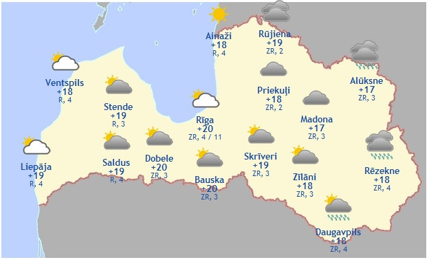 Laika prognoze šodienai - 18. jūlijam