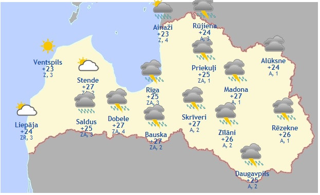Laika prognoze šodienai - 25. jūlijam