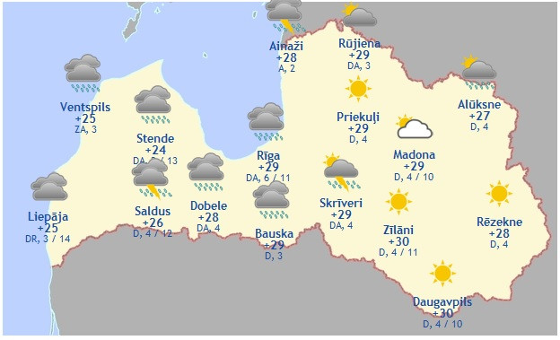 Laika prognoze šodienai - 28. jūlijam