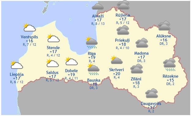 Laika prognoze šodienai - 11. augustam