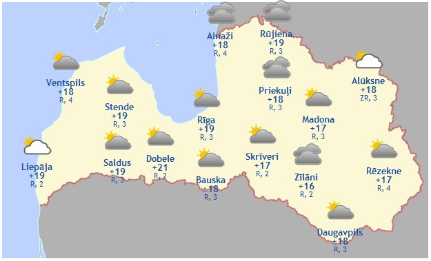 Laika prognoze šodienai - 31. augustam