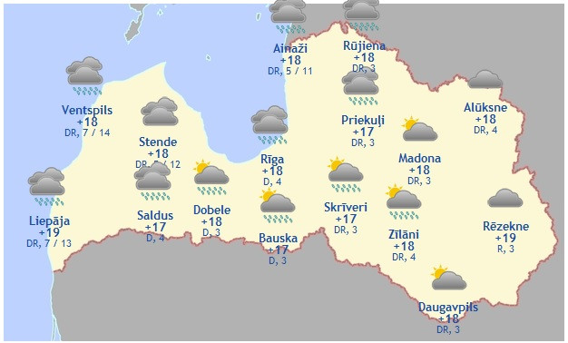 Laika prognoze šodienai - 3. septembrim