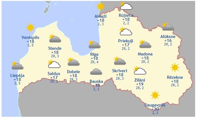 Laika prognoze šodienai - 5. septembrim