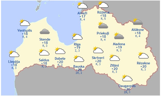 Laika prognoze šodienai - 6. septembrim