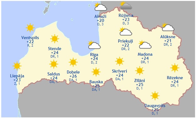 Laika prognoze šodienai - 10. septembrim