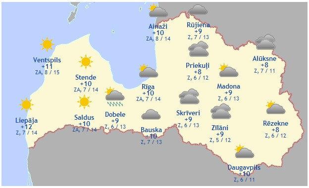 Laika prognoze šodienai - 4. oktobrim