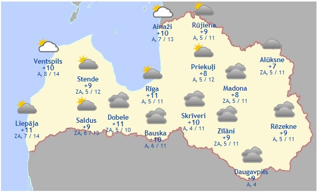 Laika prognoze šodienai - 6. oktobrim