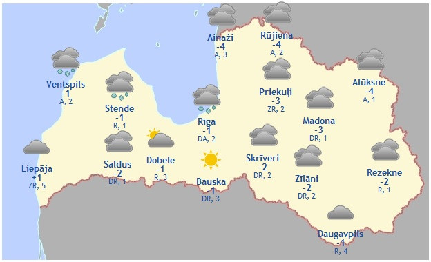 Laika prognoze šodienai - 8. novembrim