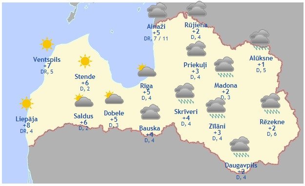 Laika prognoze šodienai - 17. novembrim