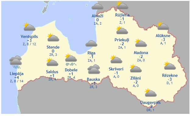 Laika prognoze šodienai - 2. decembrim
