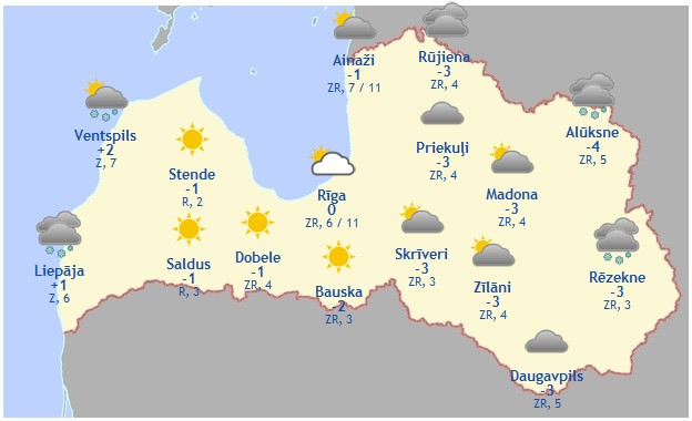 Laika prognoze šodienai - 3. decembrim