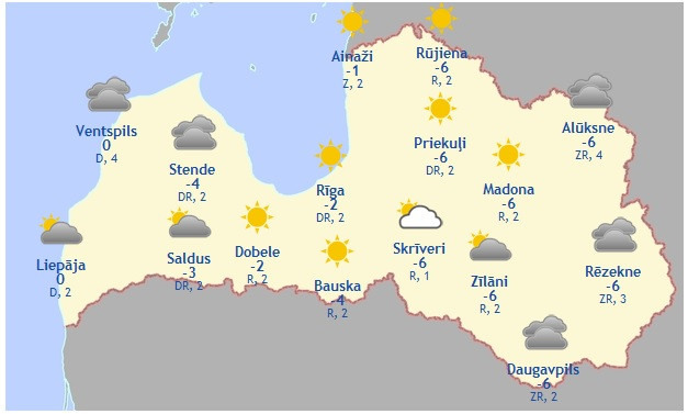 Laika prognoze šodienai - 4. decembrim