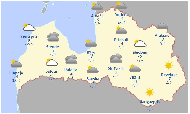 Laika prognoze šodienai - 6. decembrim
