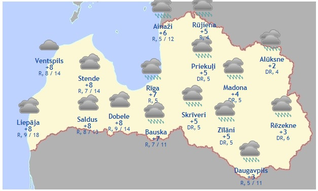Laika prognoze šodienai - 8. decembrim