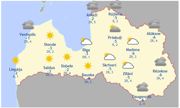 Laika prognoze šodienai - 12. decembrim