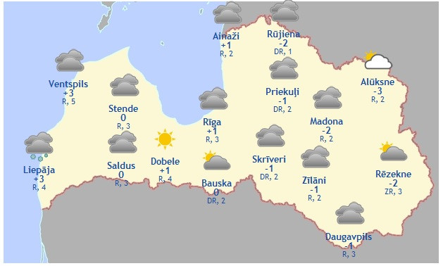Laika prognoze šodienai - 13. decembrim