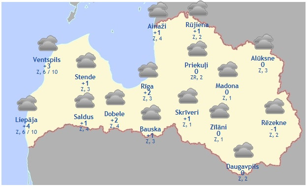 Laika prognoze šodienai - 14. decembrim