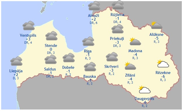 Laika prognoze šodienai - 15. decembrim