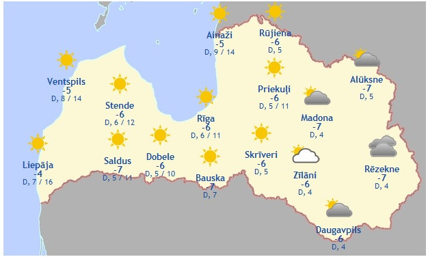 Laika prognoze šodienai - 11. janvārim