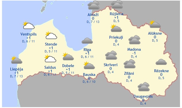 Laika prognoze šodienai - 29. janvārim